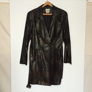 Joseph Ribkoff Jacket Sz 8 Black Reptile Snake Skin Pattern Belted Long Sleeve